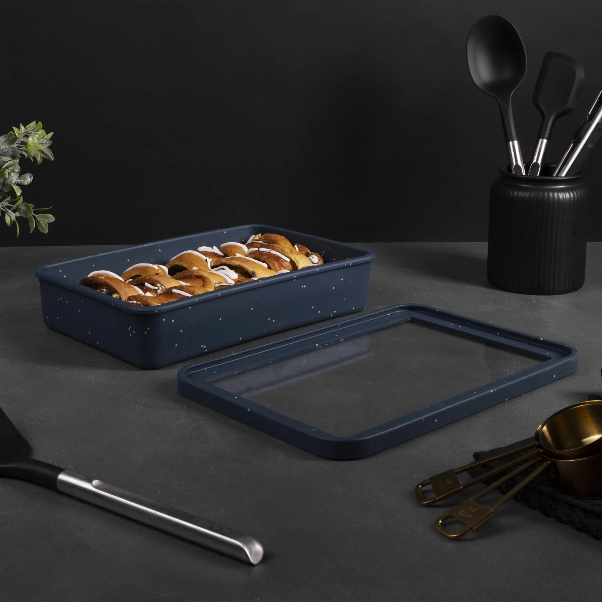 Thyme & Table 9" x 13" Silicone Baking Dish & Lid Set - Atlantic Blue - Image 3