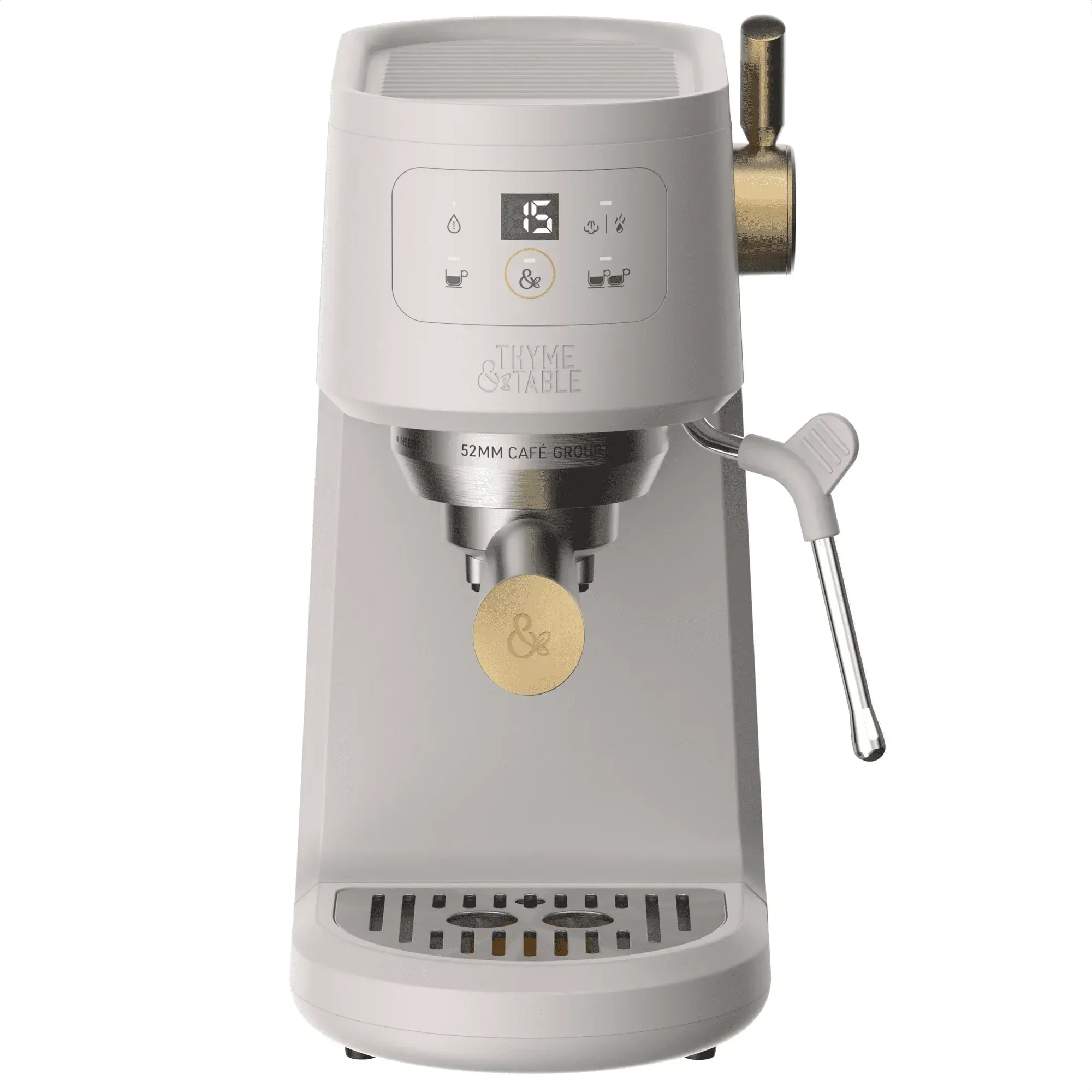 Thyme & Table Barista Mini Espresso Machine with 15-Bar Pressure and Steam Wand, Sand White - Image 2