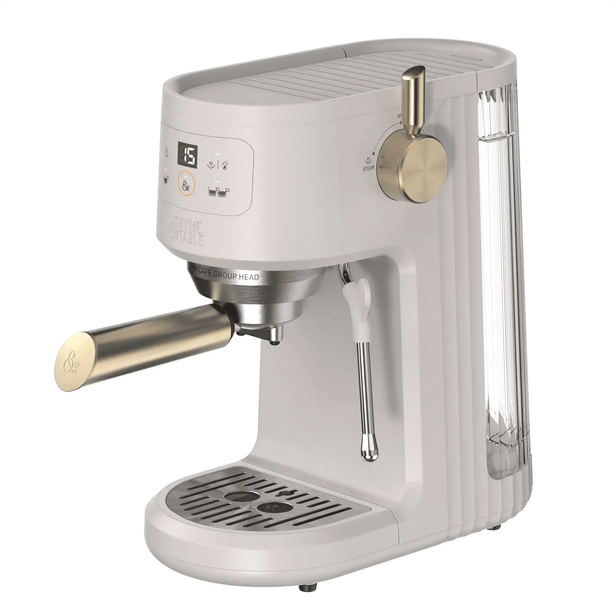 Thyme & Table Barista Mini Espresso Machine with 15-Bar Pressure and Steam Wand, Sand White - Image 4