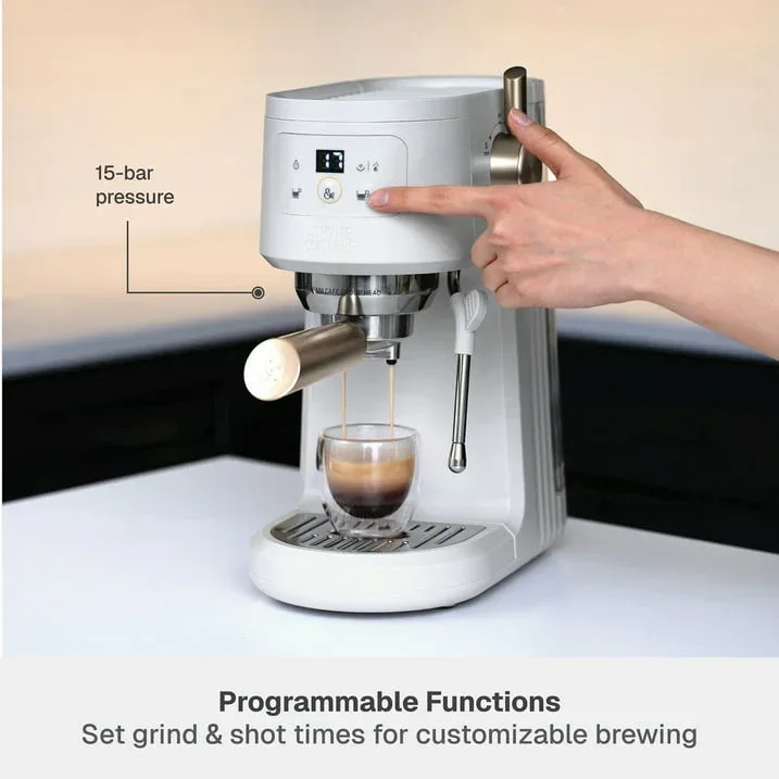 Thyme & Table Barista Mini Espresso Machine with 15-Bar Pressure and Steam Wand, Sand White - Image 6
