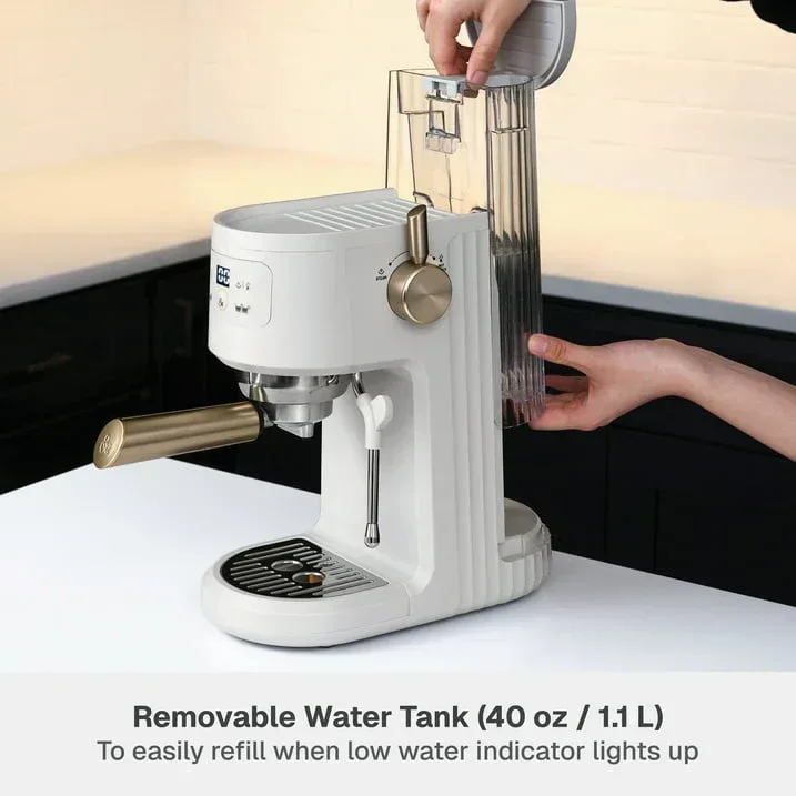Thyme & Table Barista Mini Espresso Machine with 15-Bar Pressure and Steam Wand, Sand White - Image 9