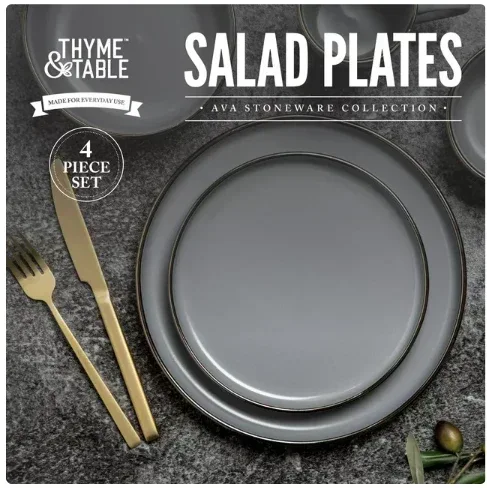 Thyme & Table Dinnerware Gray Ava Stoneware Salad Round Plates, 4 Pack - Image 2