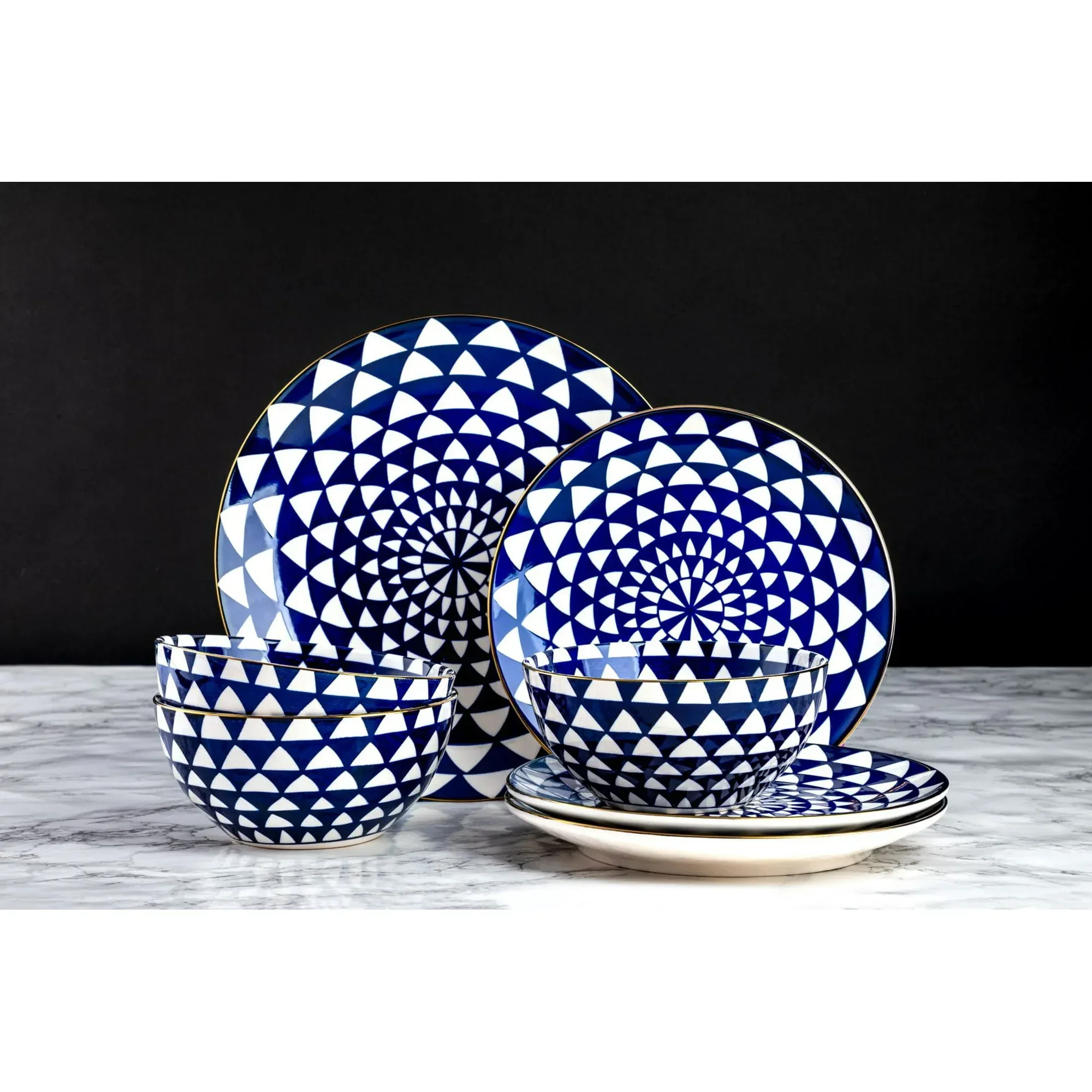 Thyme & Table Medallion 12-Piece Ceramic Dinnerware Set Blue - Image 5