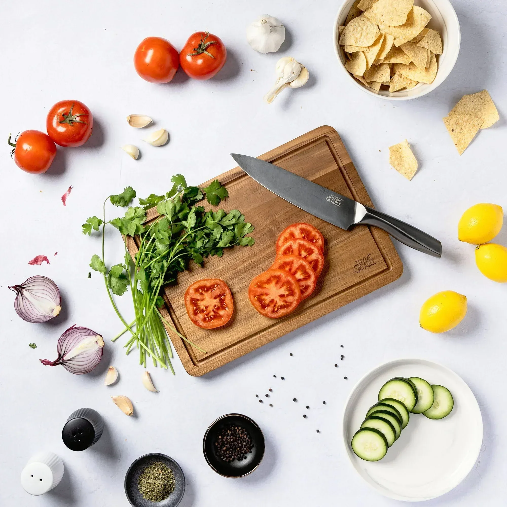 Thyme & Table Medium 10"x14" Acacia Wood Cutting Board with Triangle Shaped Anti-Slip Grips - Image 5