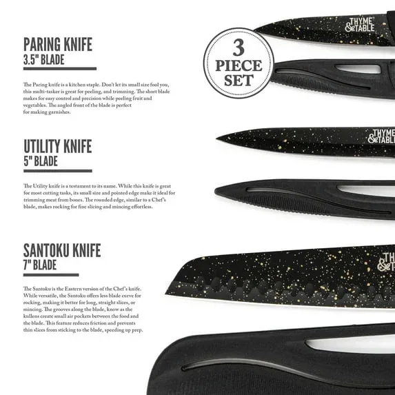 Thyme & Table Non-Stick Coated High Carbon Stainless Steel Speckled Kitchen Knives, 3 Piece Set - Image 3