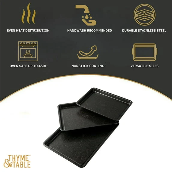 Thyme & Table Nonstick Sheet Pan 3-Piece Set - Black - Image 4