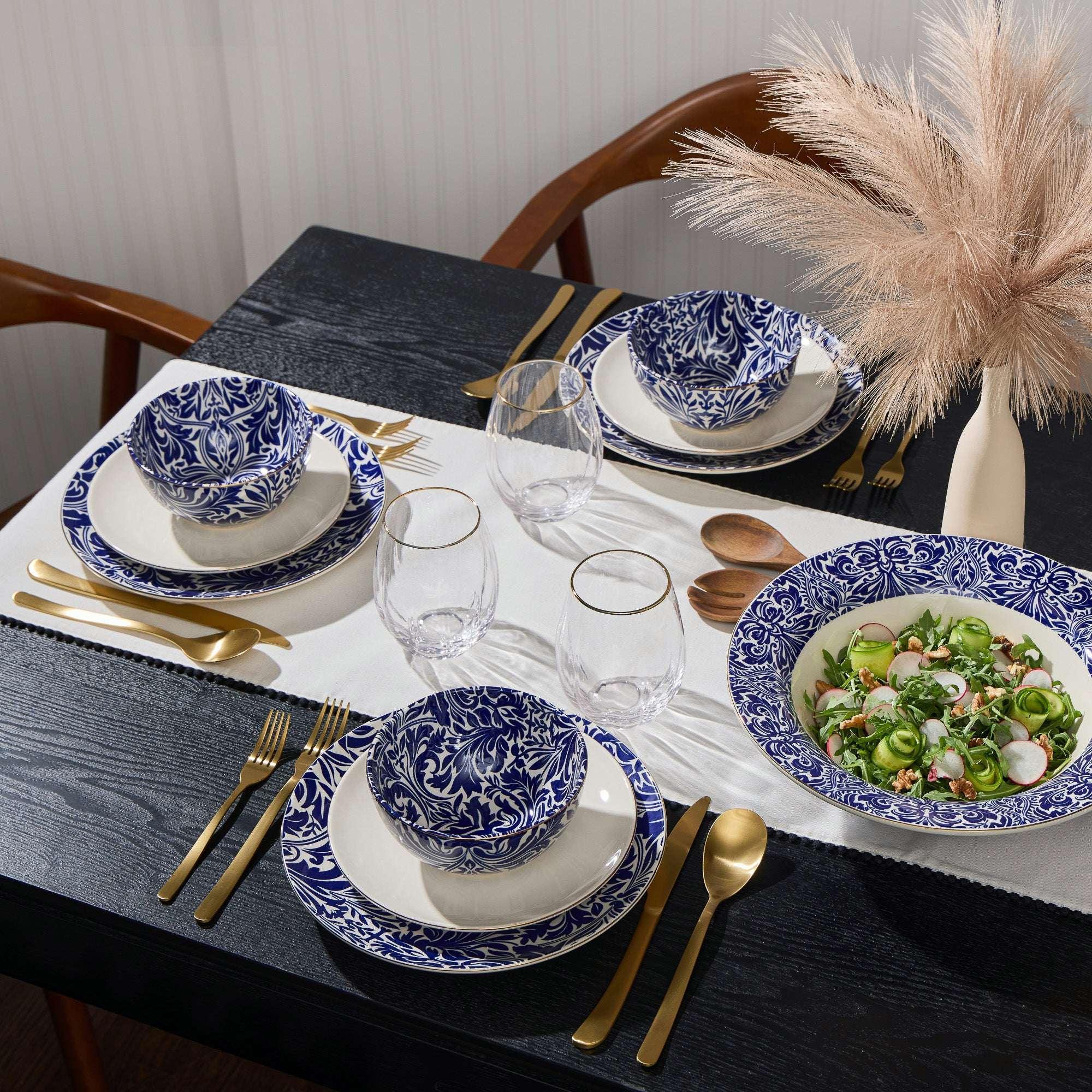 Thyme & Table Nova 12-Piece Ceramic Dinnerware Set Blue and White - Image 2
