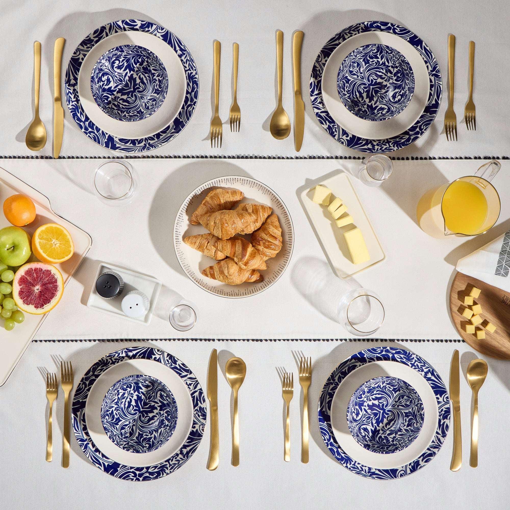 Thyme & Table Nova 12-Piece Ceramic Dinnerware Set Blue and White - Image 3