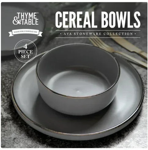 Thyme & Table Servware Gray Ava Stoneware Round Bowls, 4 Pack - Image 2