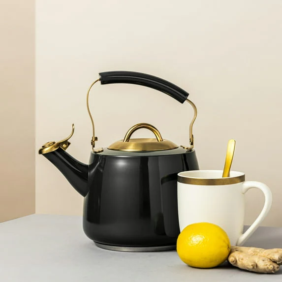 Thyme & Table Stainless Steel 1.8L Stovetop Tea Kettle - Black & Gold - Image 2