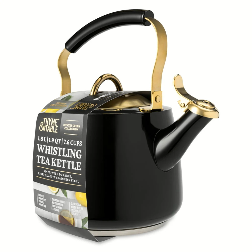 Thyme & Table Stainless Steel 1.8L Stovetop Tea Kettle - Black & Gold - Image 6