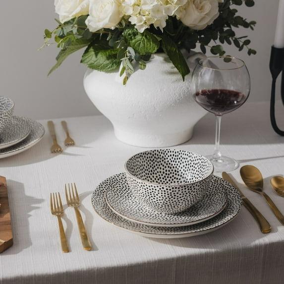 Thyme & Table TT0061 Dinnerware Black & White Medallion Stoneware, 12 Piece Set - Image 4