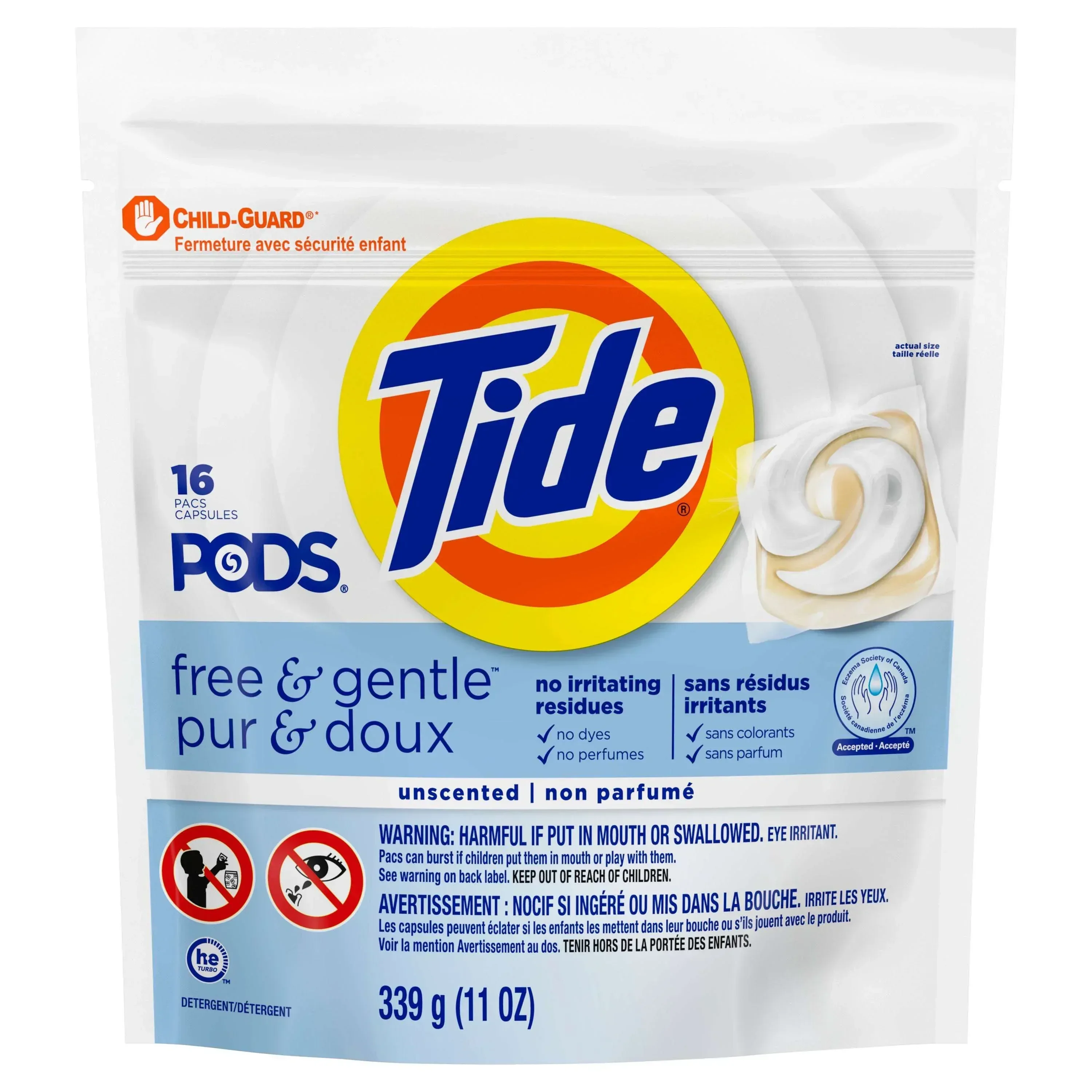 Tide PODS Free and Gentle Liquid Laundry Detergent Pacs, Hypoallergenic, Unscented, 16 Count - Image 10