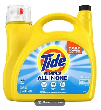 Tide Simply Liquid Laundry Detergent, Refreshing Breeze, 153 loads/200 fl. oz.