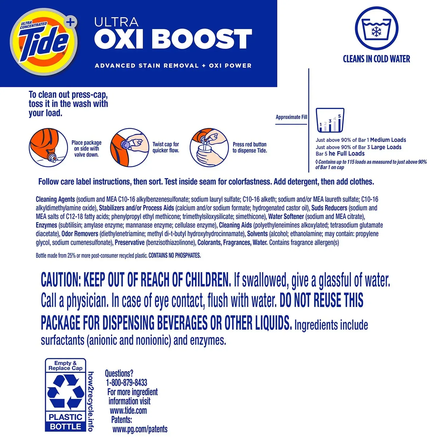 Tide Ultra Oxi Boost Liquid Laundry Detergent, 100 loads, 128 fl. oz. - Image 2