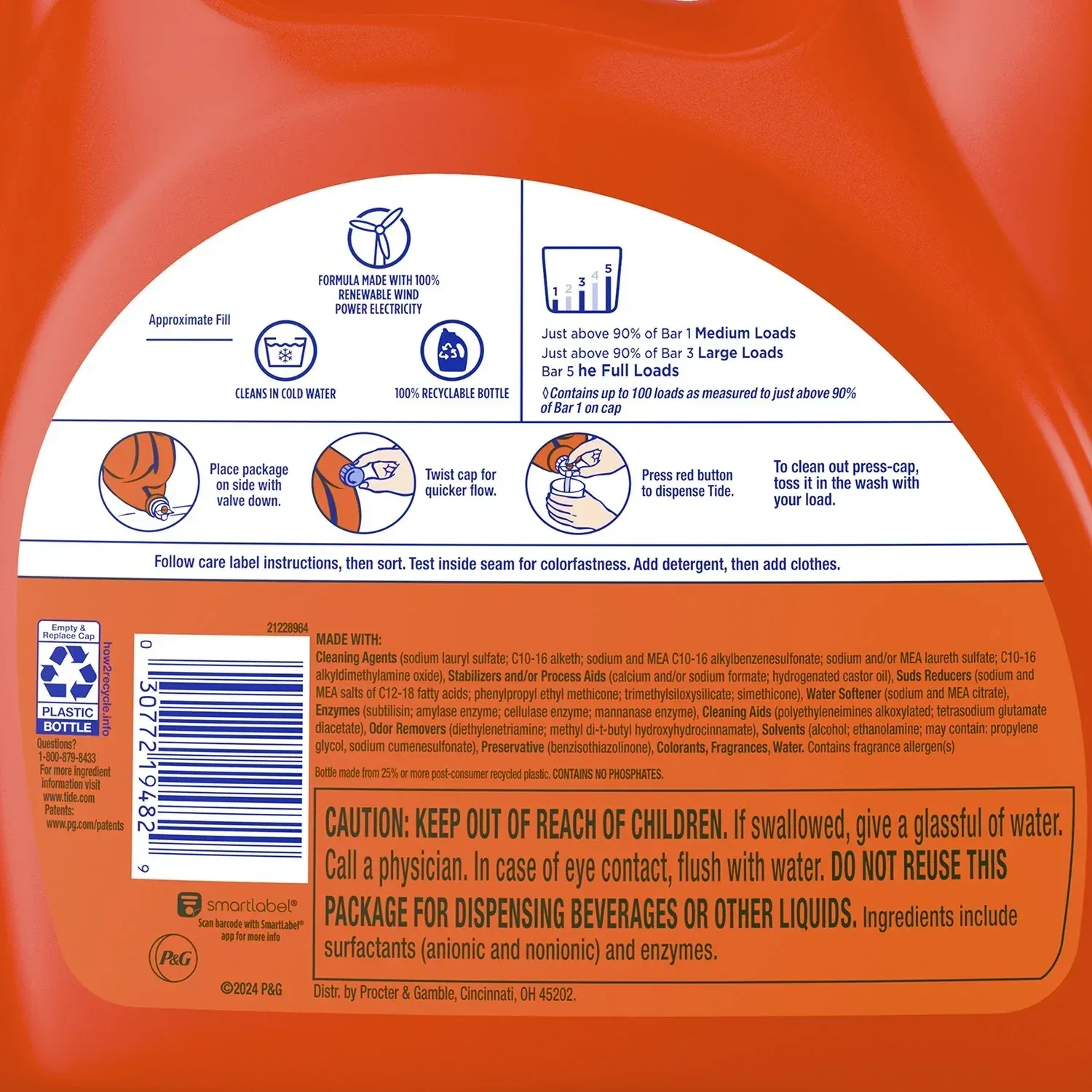 Tide with Ultra Downy Liquid Laundry Detergent, April Fresh Scent, 100 Loads, 128 fl oz - Image 2