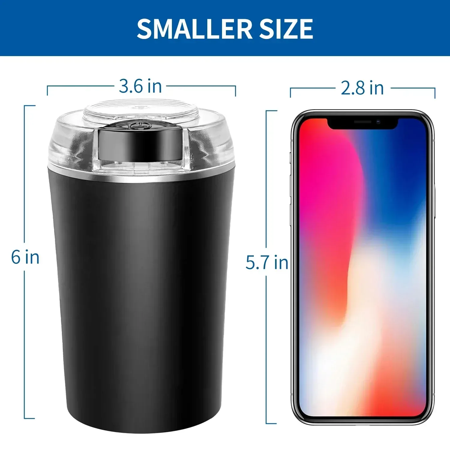 TINANA Electric Coffee Grinder 200W, One-Touch Coffee Bean and Spice Grinder with Cleaning Brush, 2.8oz Capacity, Stainless Steel Blade, Black - Image 6