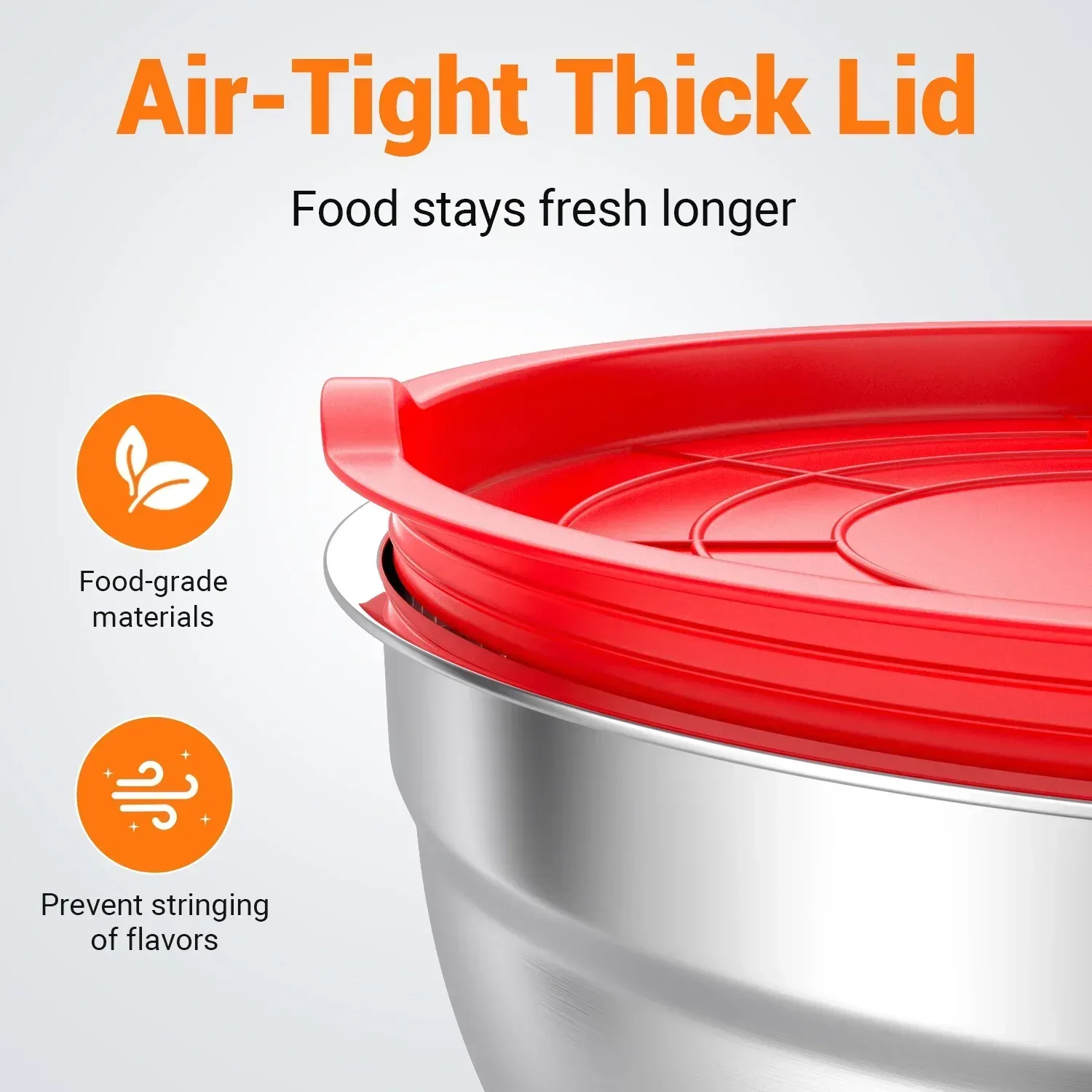 TINANA Mixing Bowls with Lids: Stainless Steel Mixing Bowls Set, Metal Nesting Mixing Bowls for Kitchen, 7/4.5/3.0/2.0/1.5/1.0/0.7QT, Great for Prep, Baking, Serving - Image 2