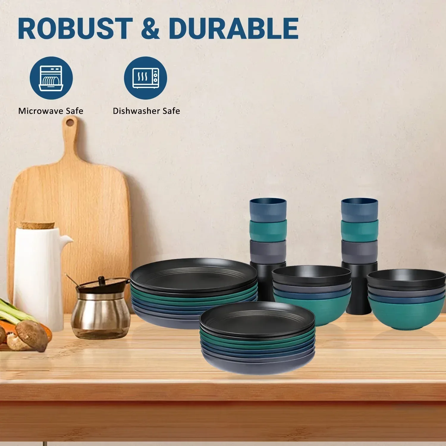TINANA Wheat Straw Dinnerware Sets, Service for 8, 32 PCS Unbreakable Dinnerware,Microwave Dishwasher Safe - Image 11