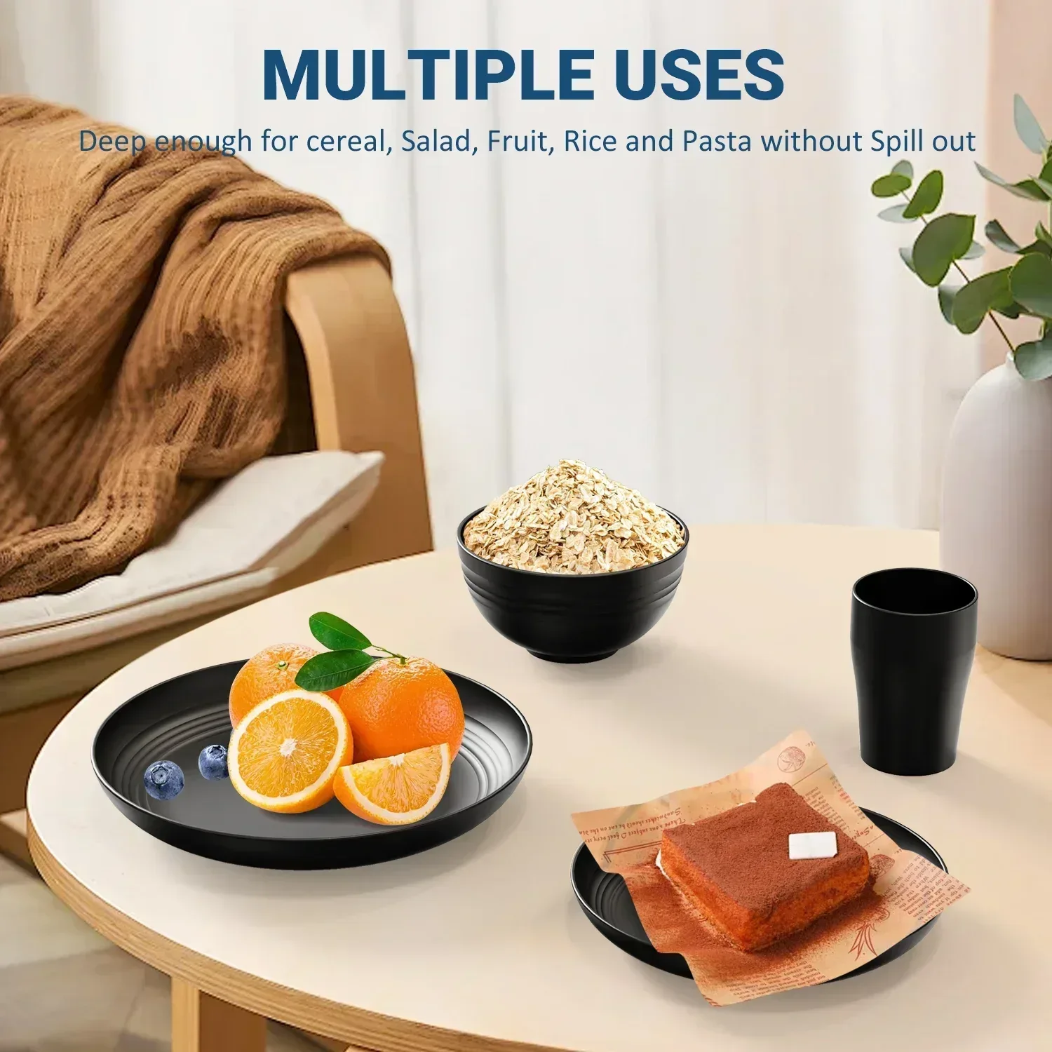TINANA Wheat Straw Dinnerware Sets, Service for 8, 32 PCS Unbreakable Dinnerware,Microwave Dishwasher Safe - Image 2