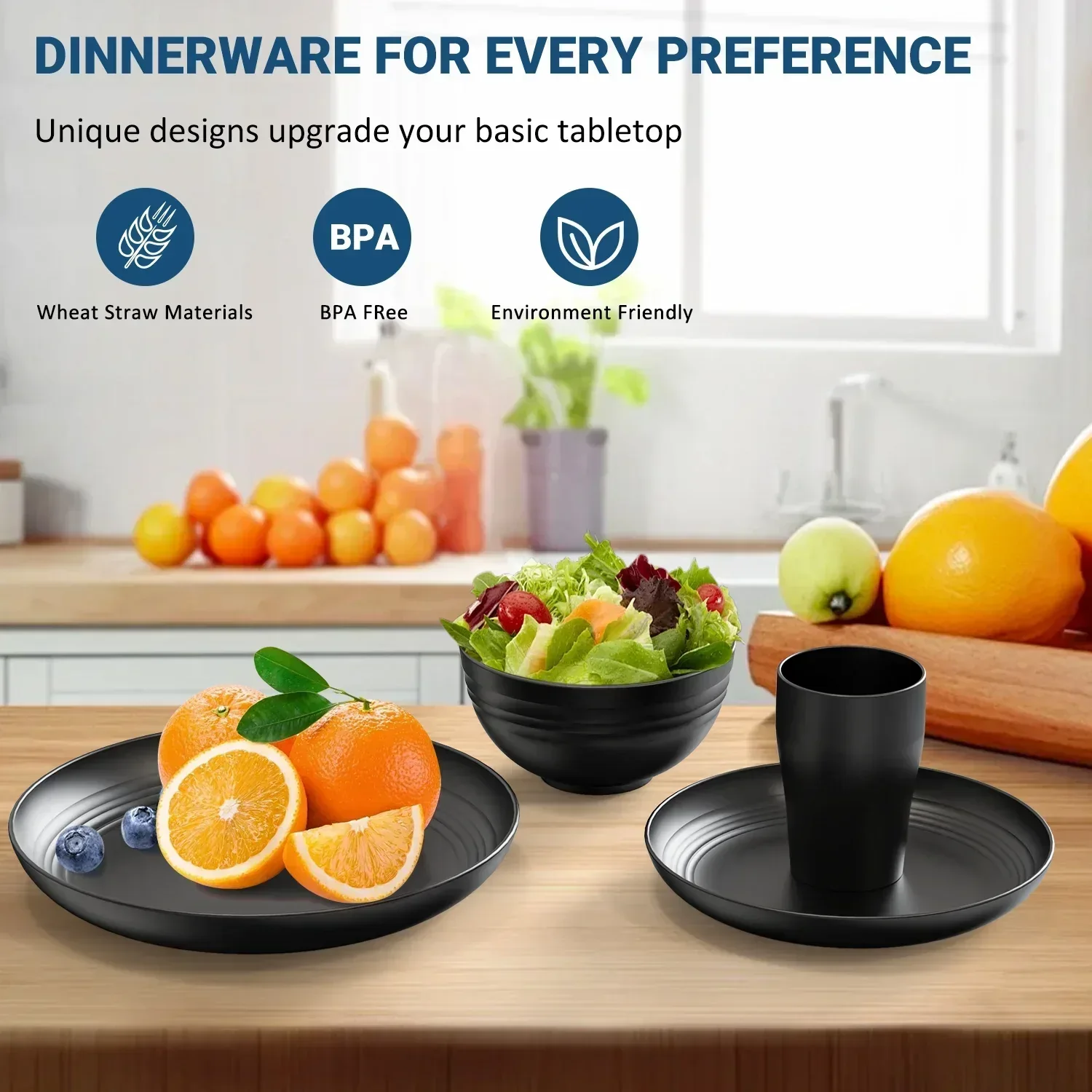 TINANA Wheat Straw Dinnerware Sets, Service for 8, 32 PCS Unbreakable Dinnerware,Microwave Dishwasher Safe - Image 4