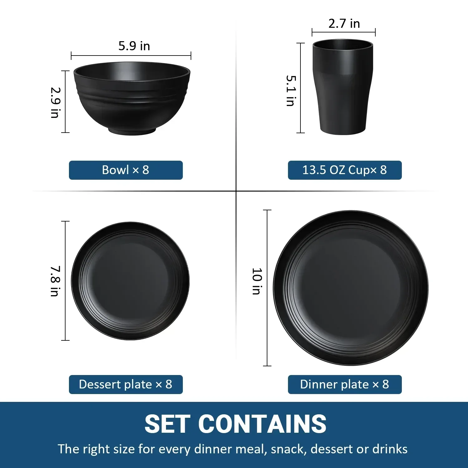 TINANA Wheat Straw Dinnerware Sets, Service for 8, 32 PCS Unbreakable Dinnerware,Microwave Dishwasher Safe - Image 5