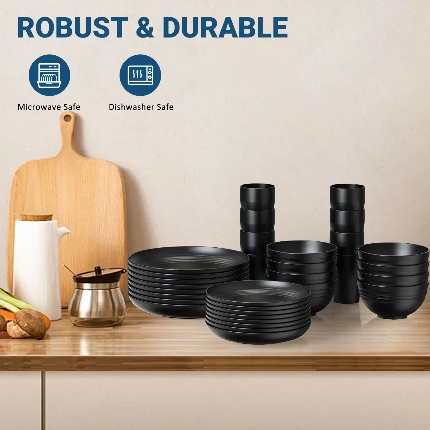 TINANA Wheat Straw Dinnerware Sets, Service for 8, 32 PCS Unbreakable Dinnerware,Microwave Dishwasher Safe - Image 6