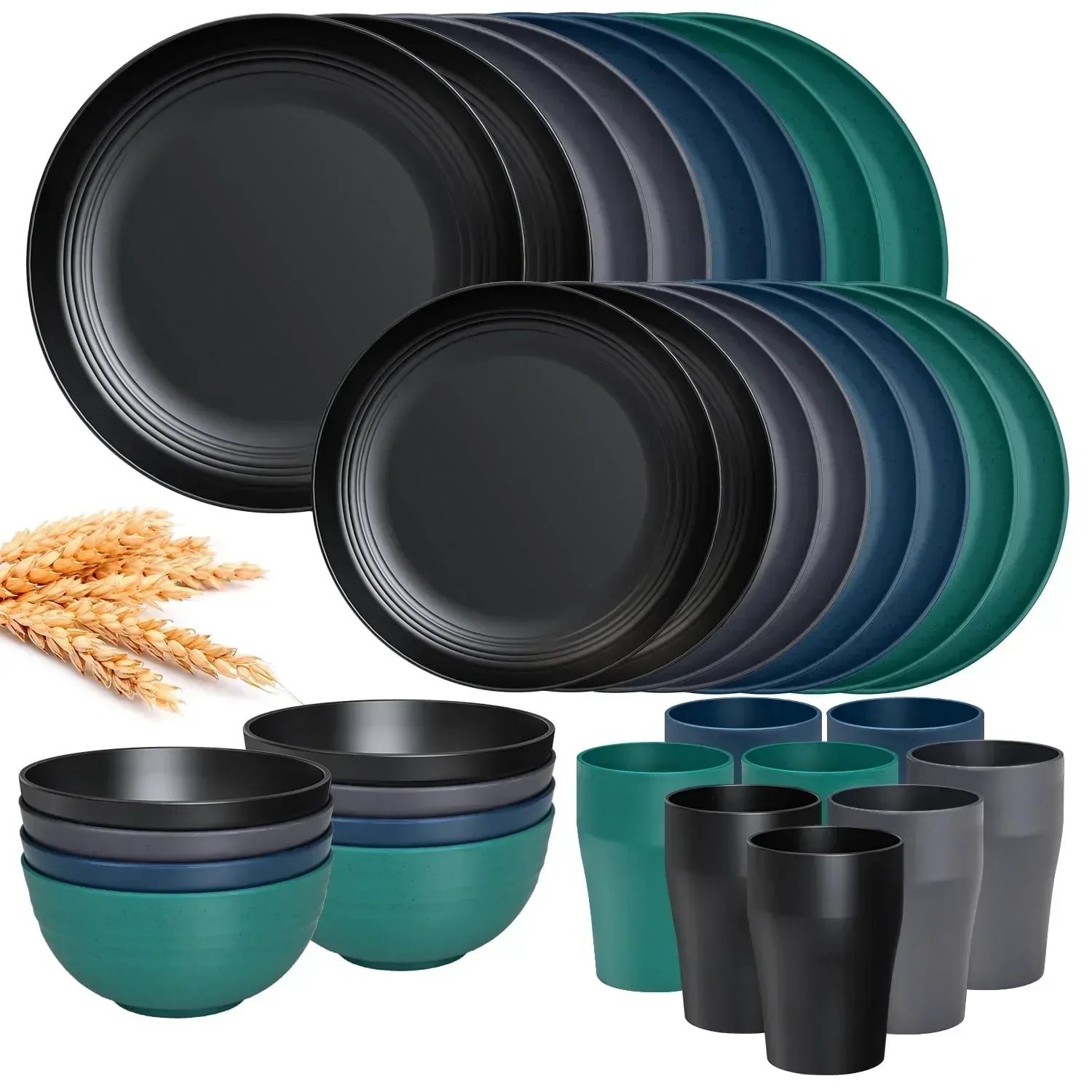 TINANA Wheat Straw Dinnerware Sets, Service for 8, 32 PCS Unbreakable Dinnerware,Microwave Dishwasher Safe - Image 7