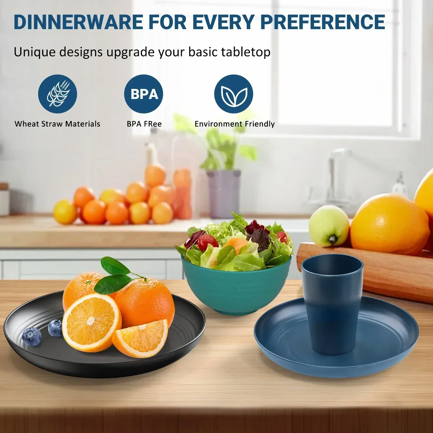 TINANA Wheat Straw Dinnerware Sets, Service for 8, 32 PCS Unbreakable Dinnerware,Microwave Dishwasher Safe - Image 8