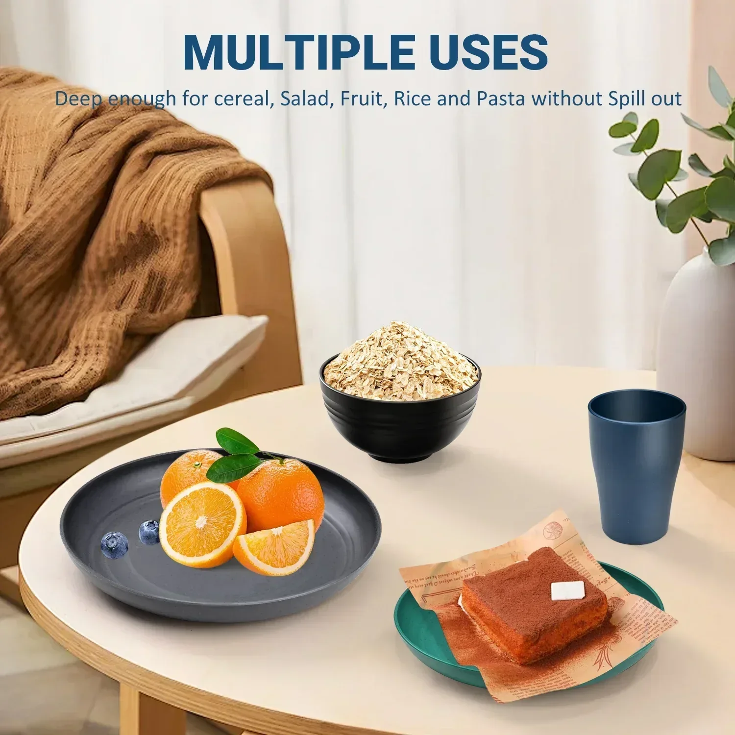 TINANA Wheat Straw Dinnerware Sets, Service for 8, 32 PCS Unbreakable Dinnerware,Microwave Dishwasher Safe - Image 9
