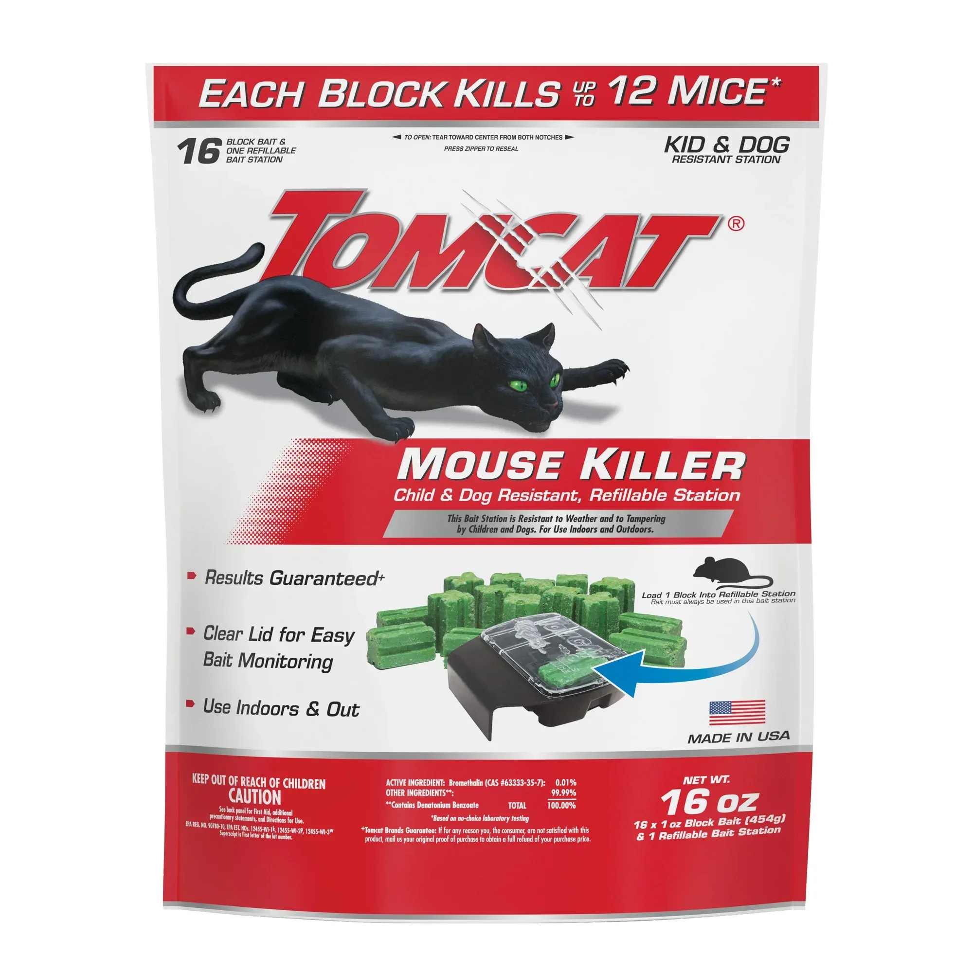 Tomcat Mouse Killer, Child and Dog Resistant, Refillable Station - Includes 16 Bait Blocks