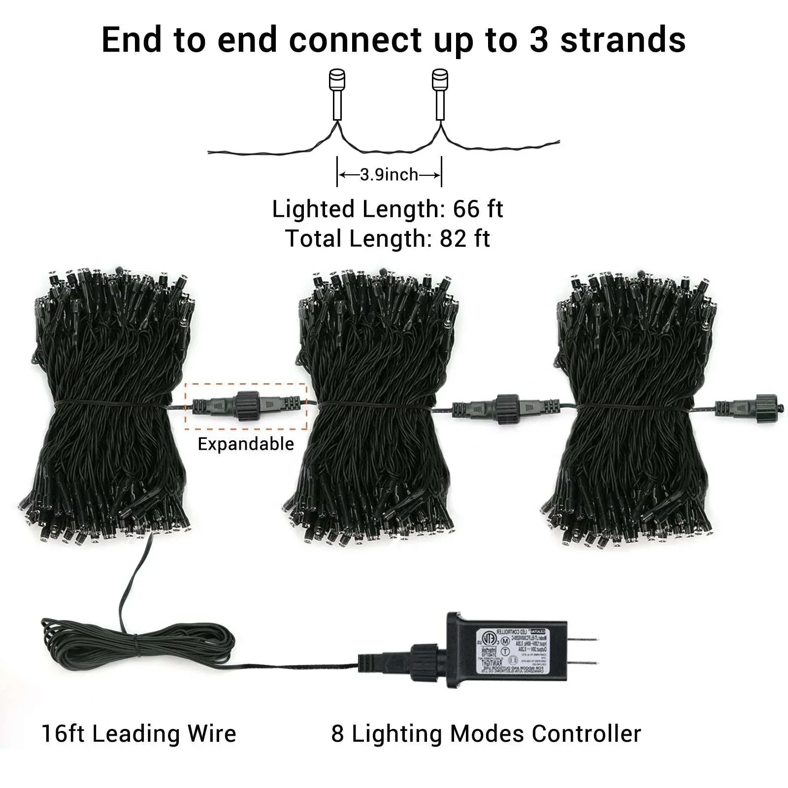 Toodour Orange & Purple Halloween Lights, 82ft 200 LED Plug in Halloween String Lights with 8 Modes, Memory & Timer Function, Connectable Halloween Outdoor Lights for Home, Garden, Halloween Decor - Image 5