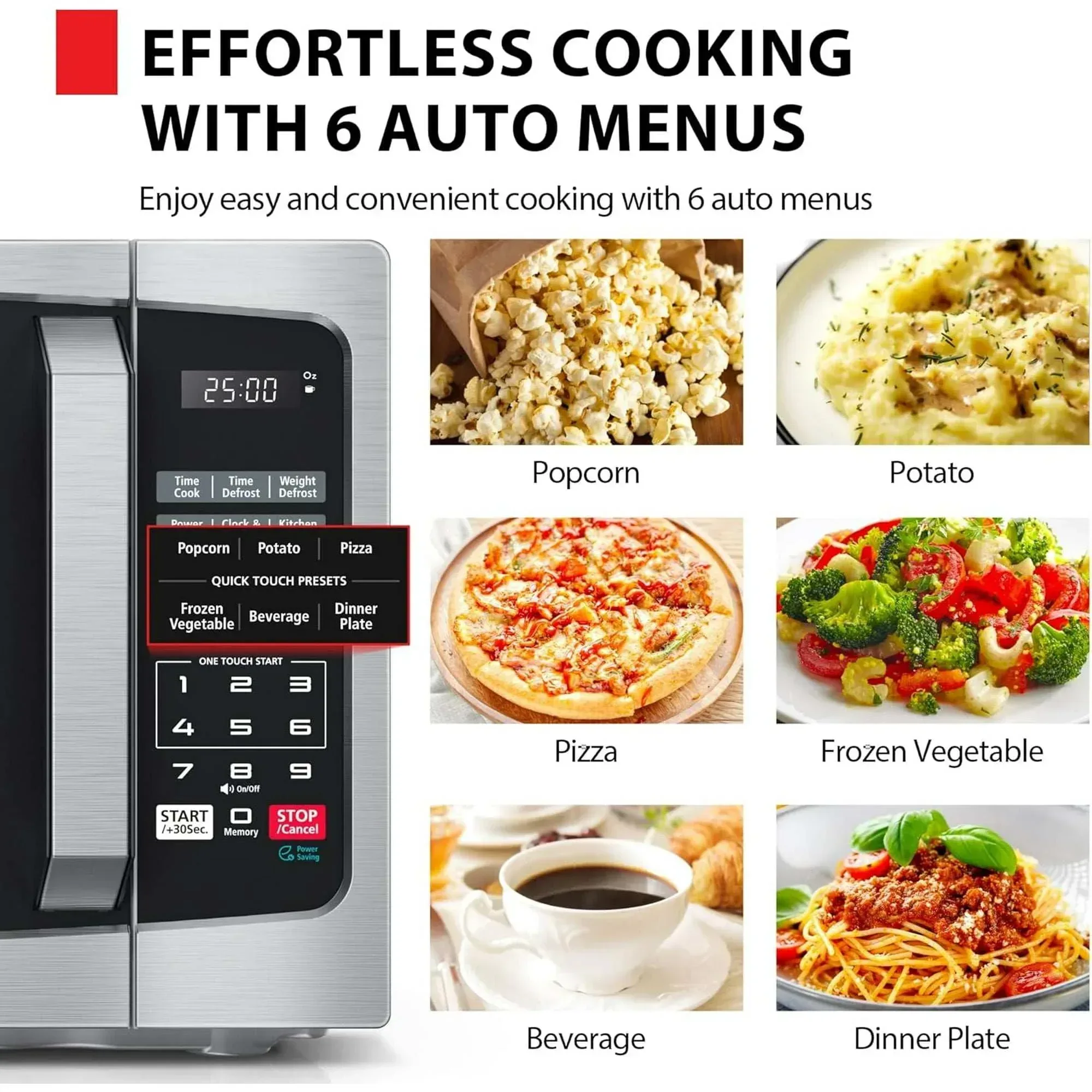 TOSHIBA 0.9 Cu Ft Microwave Oven, 6 Auto Menus, Mute Function, Child Lock, 900W, Stainless Steel - Image 3