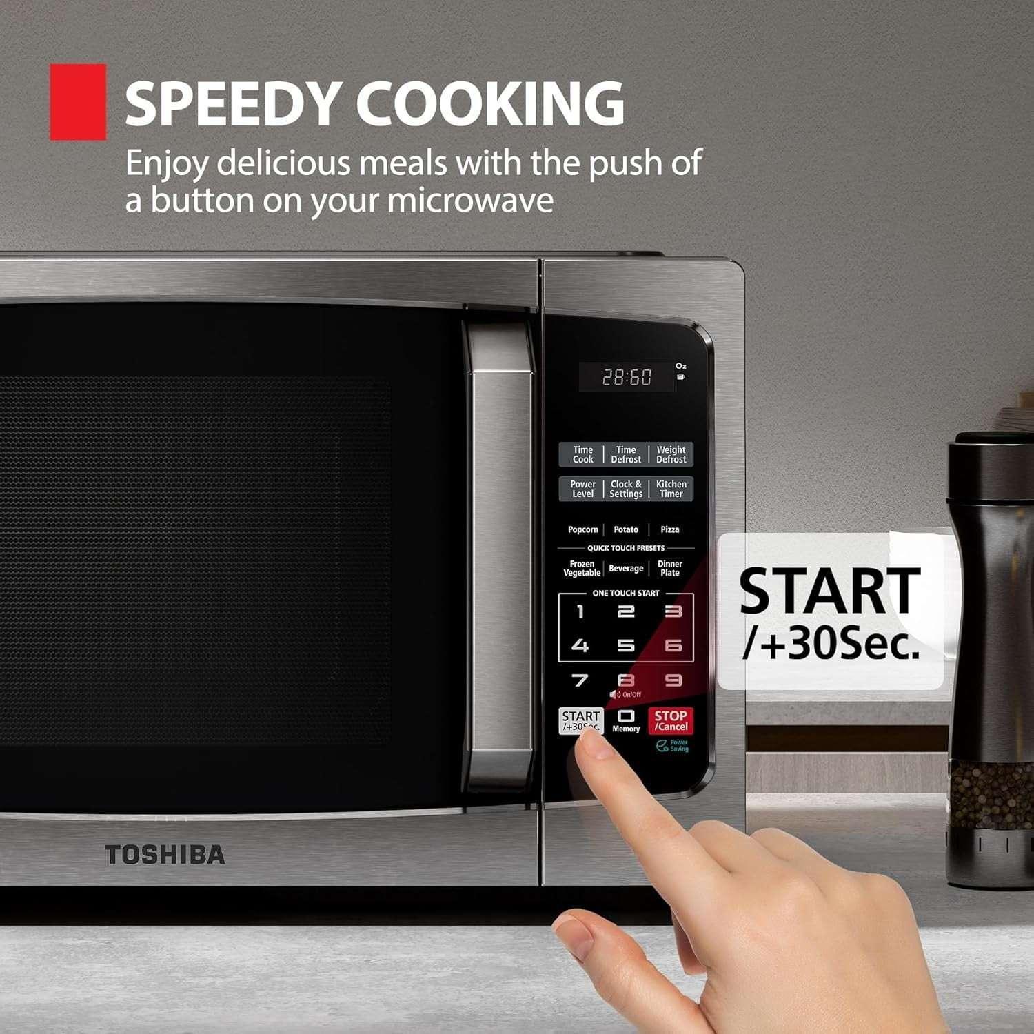 TOSHIBA 0.9 Cu Ft Microwave Oven, 6 Auto Menus, Mute Function, Child Lock, 900W, Stainless Steel - Image 4