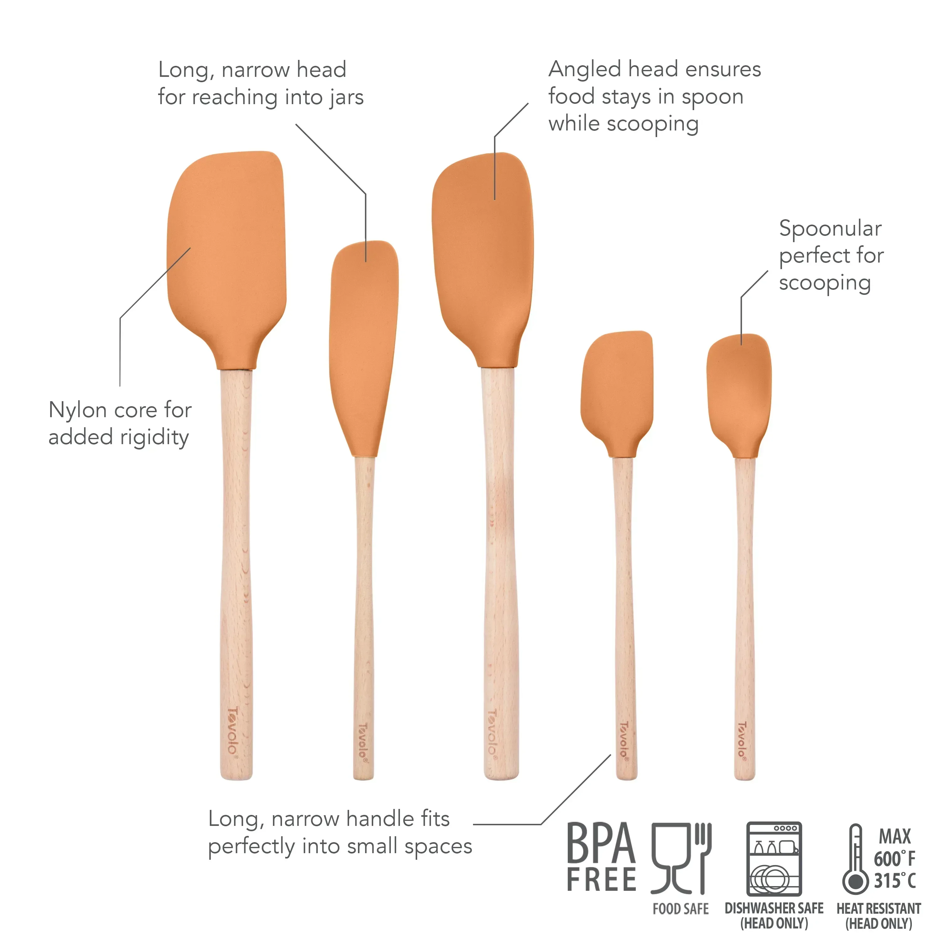 Tovolo Flex-Core Spatula Wood Handled Set (Set of 5) - Image 5