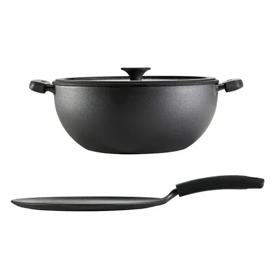 Tramontina 3-piece Cast Iron 7-quart Deep Kadai & Flat Tawa Cookware Set - Image 2