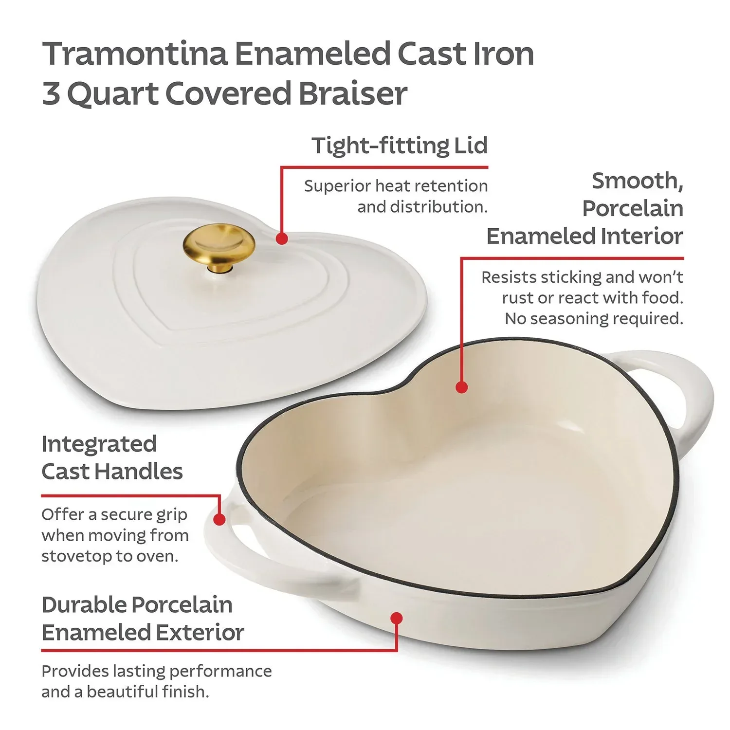 Tramontina 3-Quart Heart Shape Enameled Cast Iron Dutch Oven (Shallow, Oven Safe) - Image 30