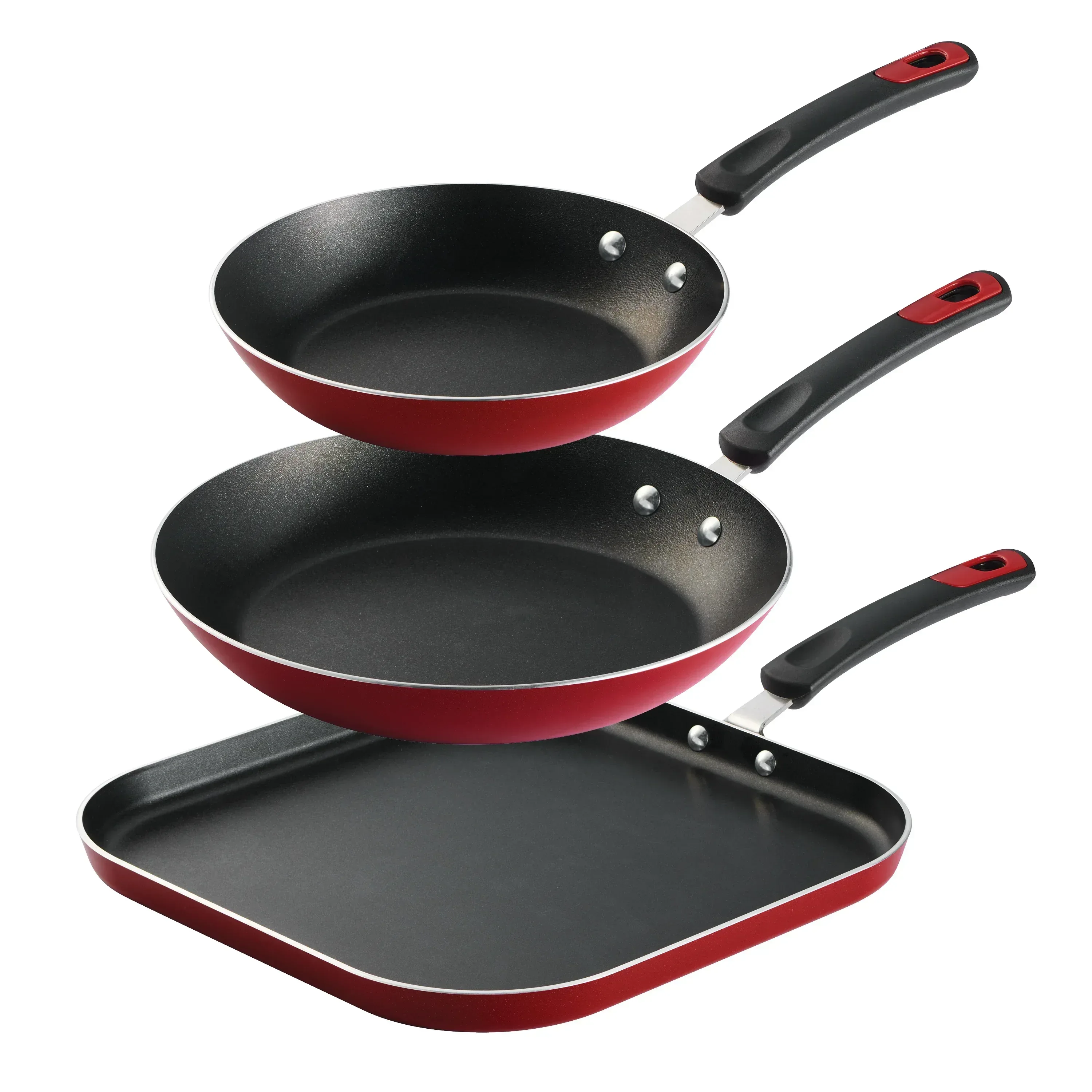 Tramontina everyday 3 pc aluminum nonstick fry pan and griddle set – metallic red - Image 2