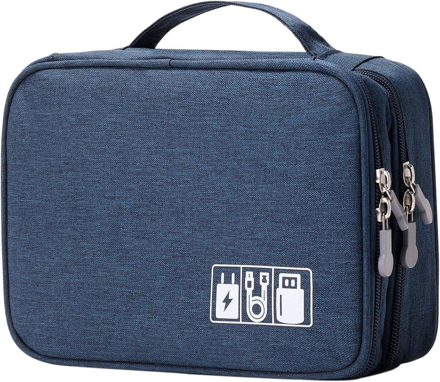 Travel Digital Electronics Accessories Case, Waterproof, Double-Layer, Cable Organizer Bag for USB Drives, Chargers, Memory Cards (Blue) - Image 5