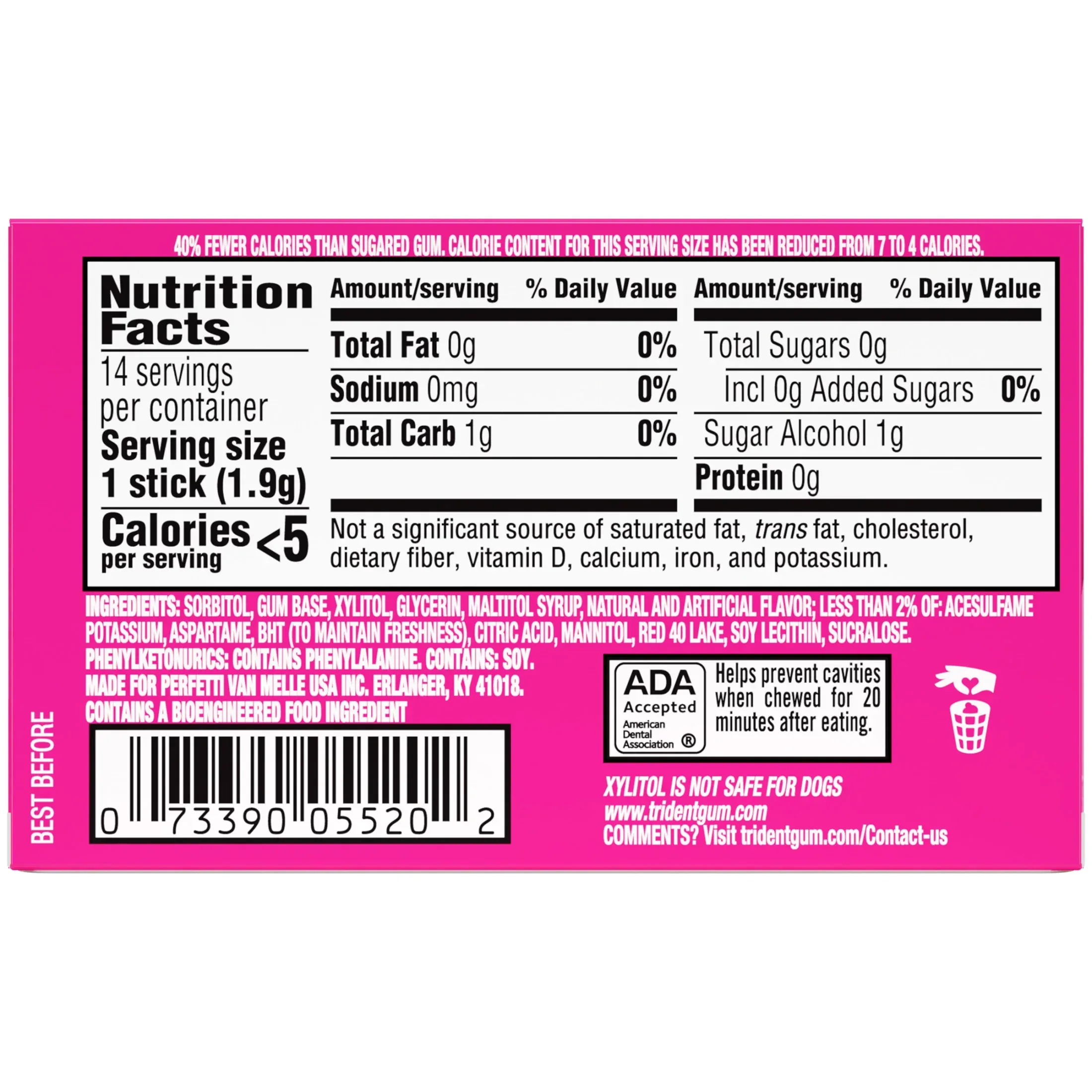 Trident Sugar Free Gum, Bubblegum, Regular Size, 14 Pieces - Image 3