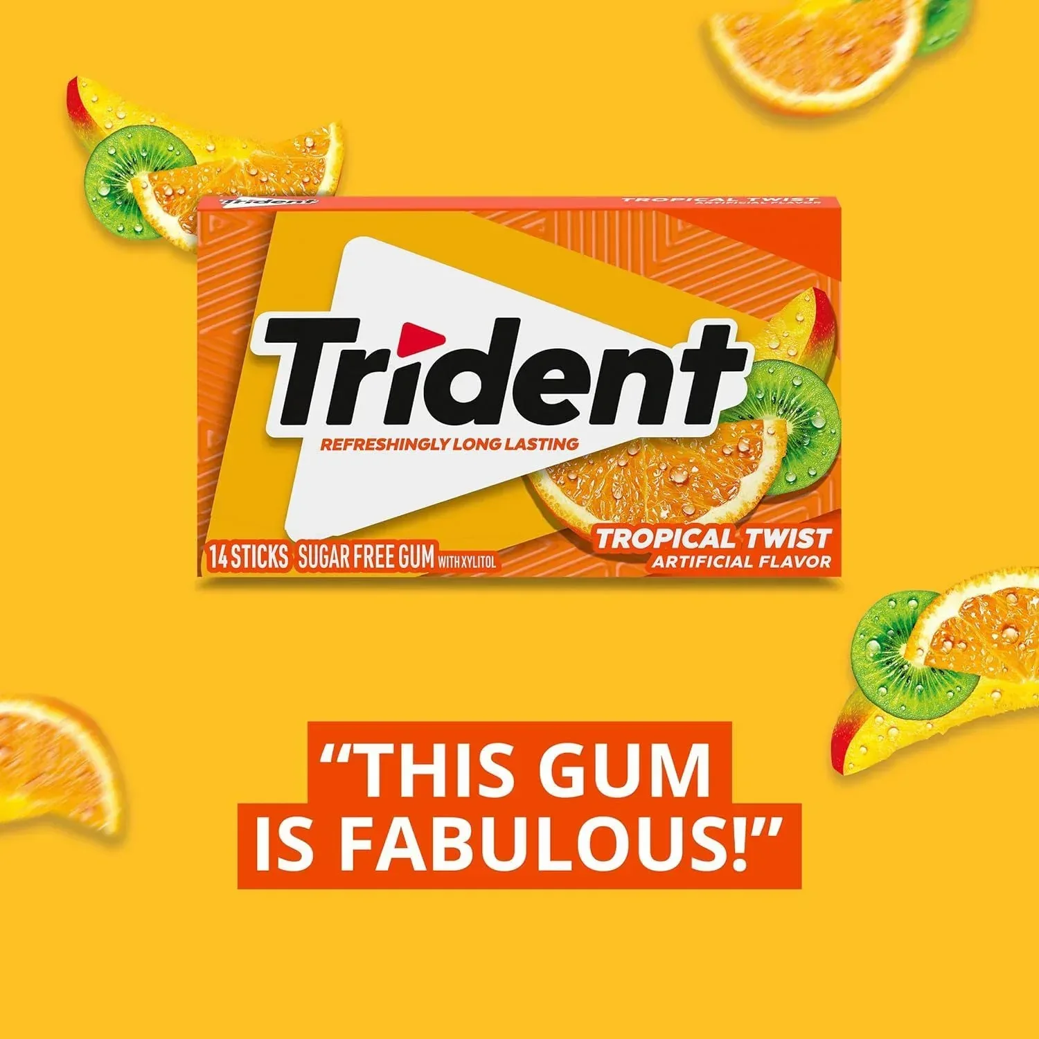 Trident Tropical Twist Sugar Free Gum, 14 pcs., 15 pk.