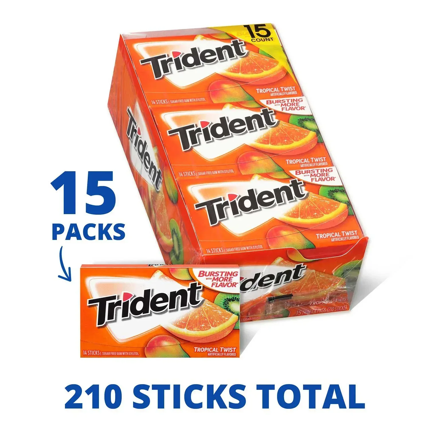 Trident Tropical Twist Sugar Free Gum, 14 pcs., 15 pk. - Image 2