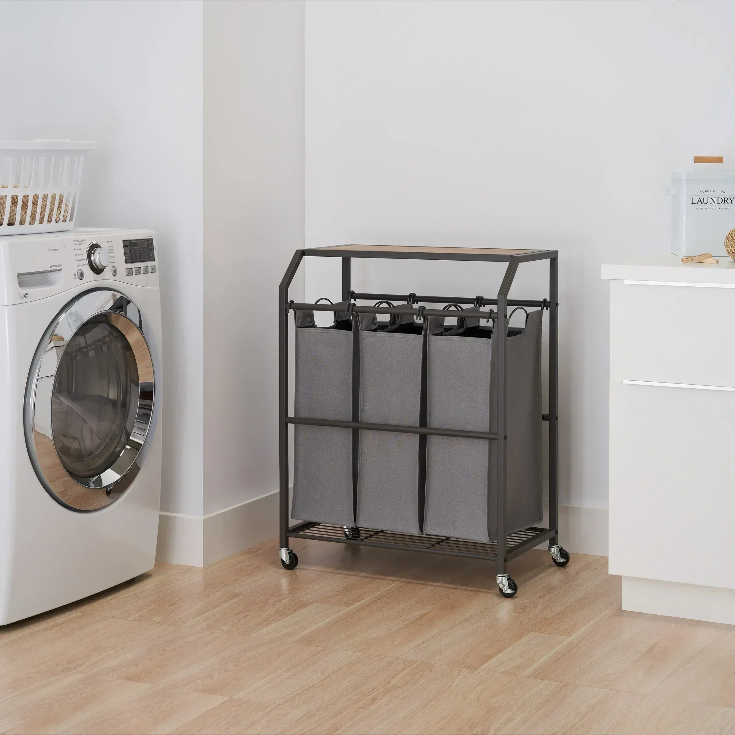 TRINITY 3-bag Laundry Cart with Flip-up Top - Image 2