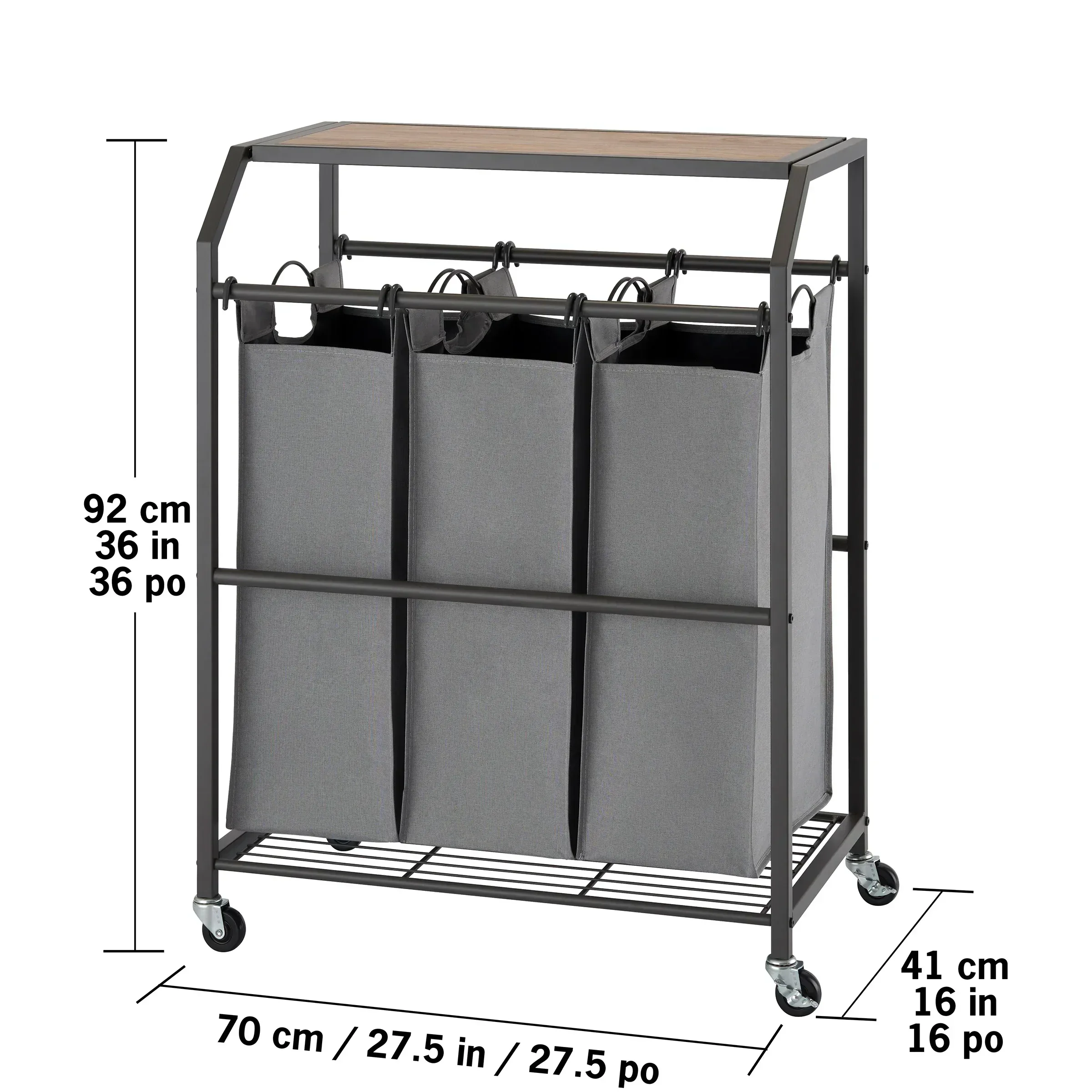 TRINITY 3-bag Laundry Cart with Flip-up Top - Image 3