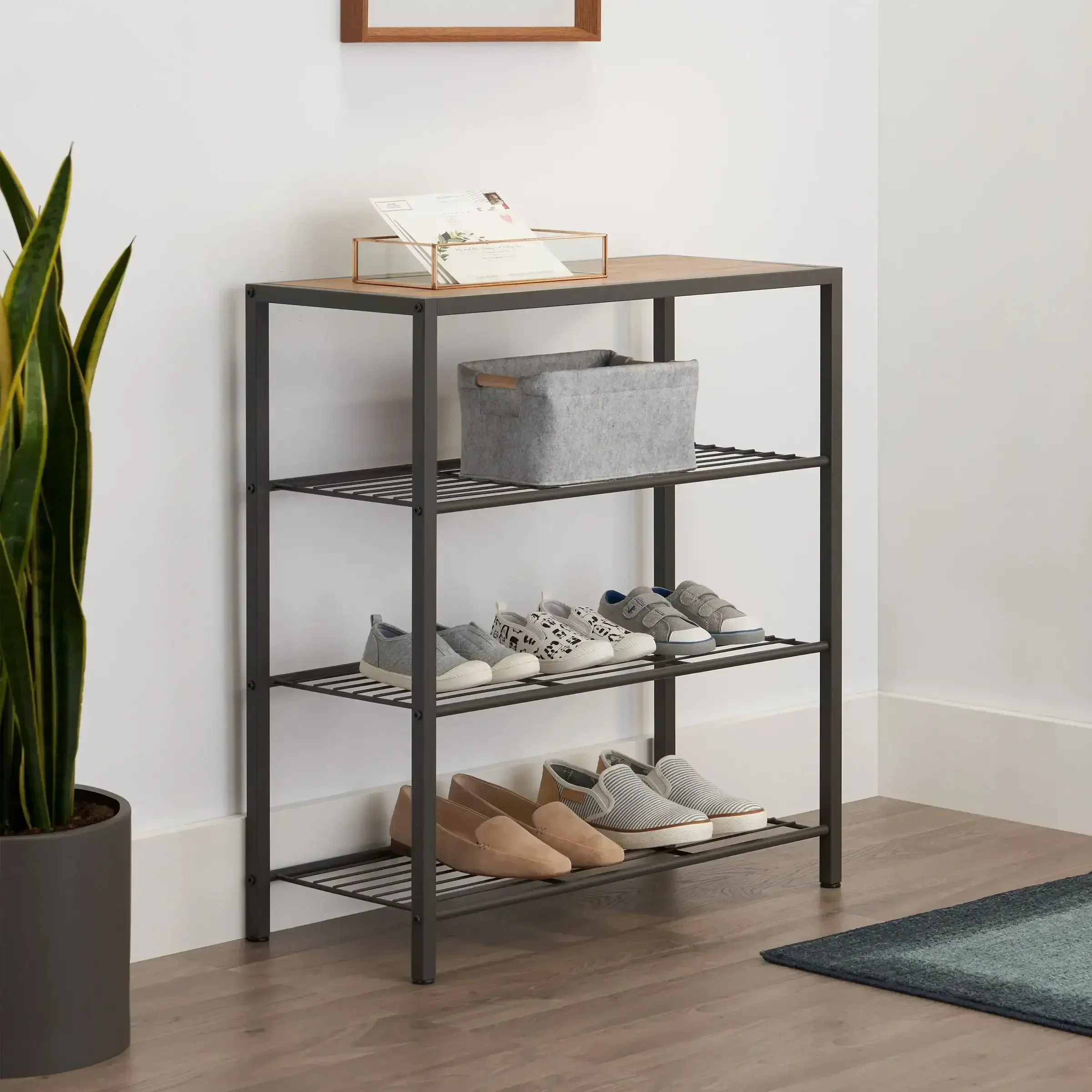 TRINITY 4-tier Shoe Rack with Console Top, Dark Gray - Image 2