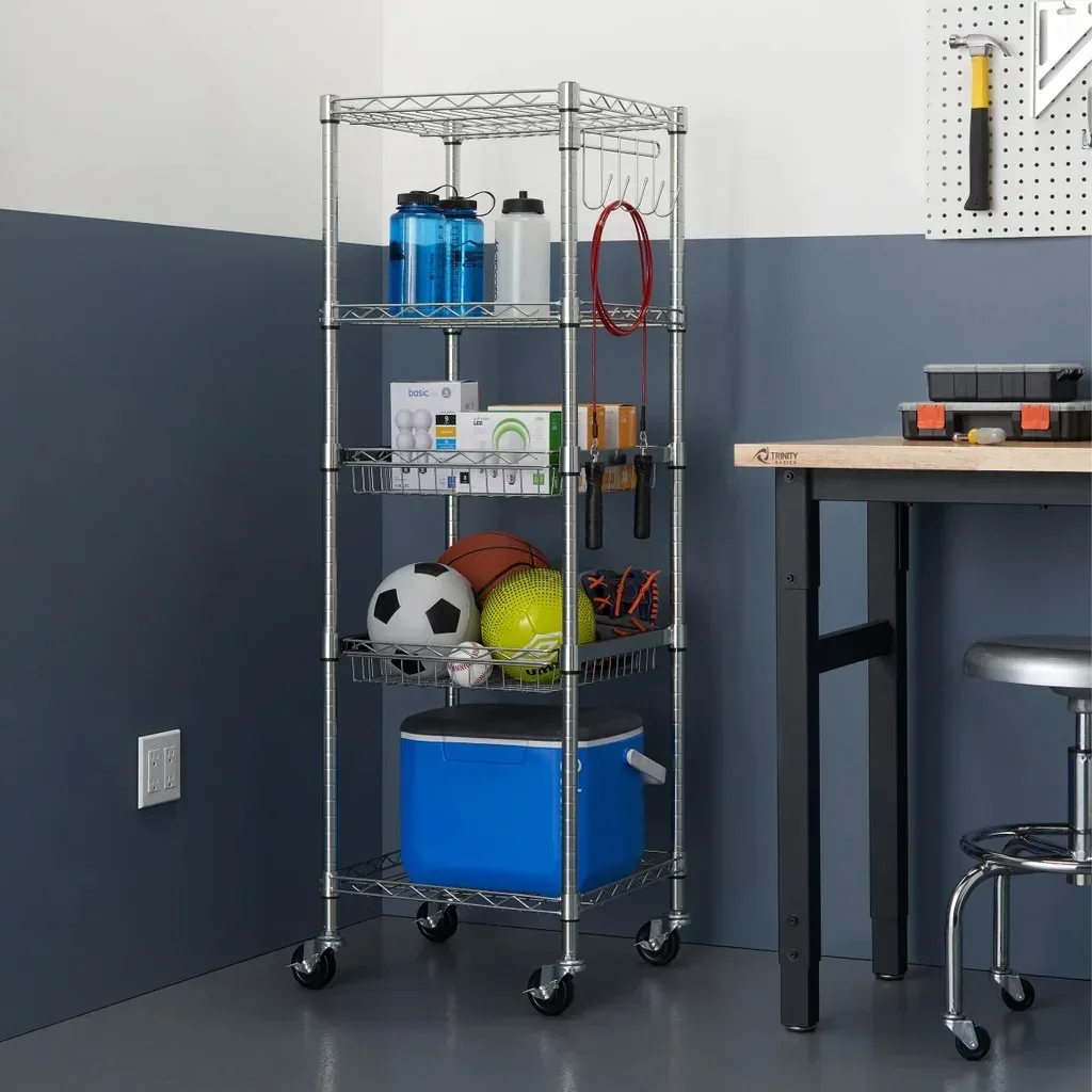 TRINITY EcoStorage 5-Tier NSF Rack w/ Sliding Pull-Out Baskets & Wheels - Image 8