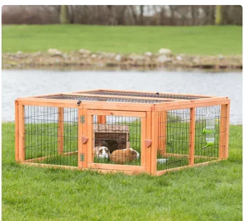 TRIXIE Weatherproof Outdoor Medium Small Animal Cage & Run Extension w-Hinged Roof, Brown - Image 2