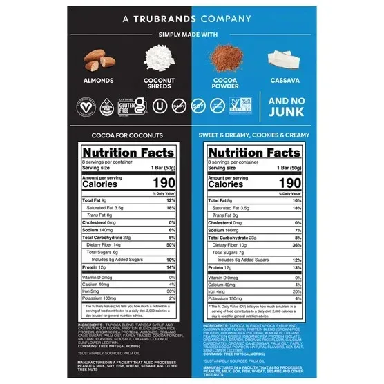 Trubar Plant Based Protein Bar, Variety Pack, 1.76 oz, 16-count - Image 2