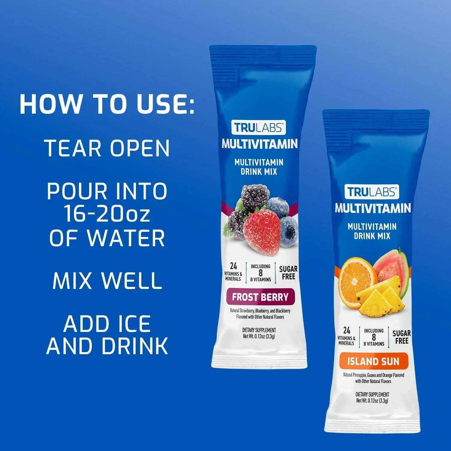 TruLabs Multivitamin Drink Mix Powder Island Sun and Frost Berry 30 ct. - Image 7