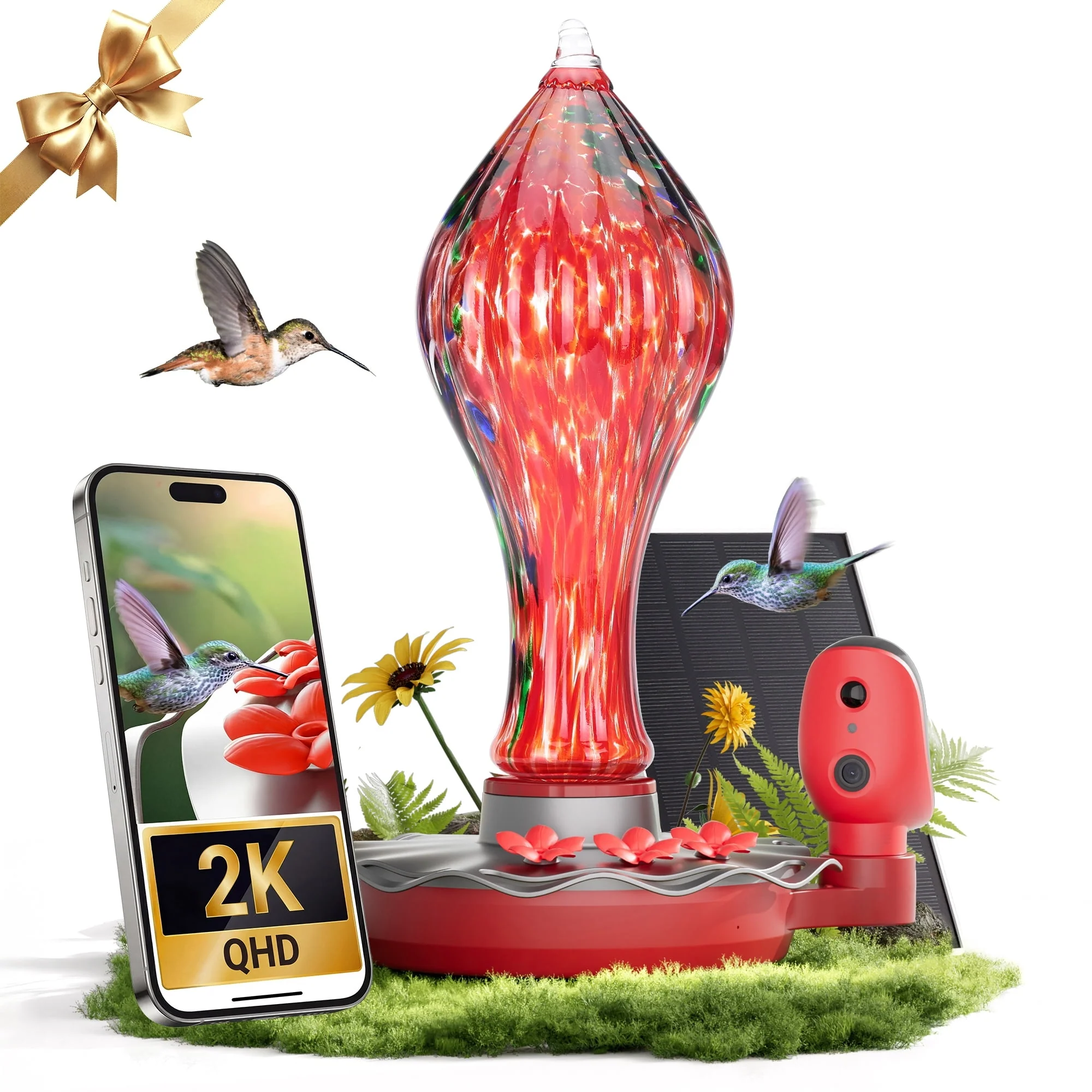 TT Nature Smart Glass Hummingbird Feeder with Camera, 2K HD Video Solar Powered , AI Bird Identification, Ant Moat & Water Monitor, Ideal Gift - Image 10